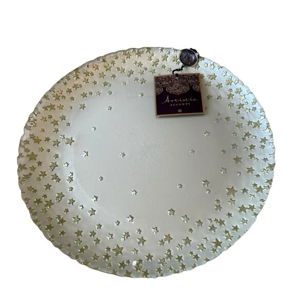 Artistic Accents Hand Decorated 13” Turkish Glass Plate Gold Stars NEW - Picture 5 of 7